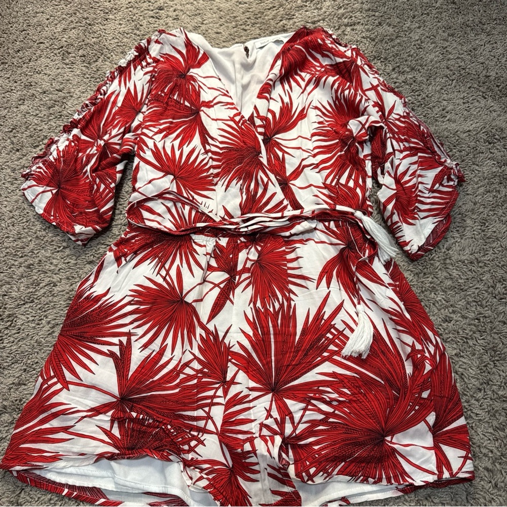 bishop + young Tropical Red and White Wrap Dress